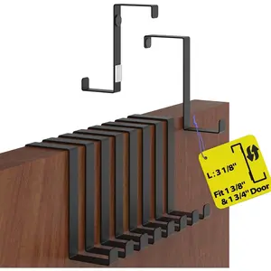 Over The Door Hooks 10 Pack, 2-Sided Fits 1 3/8" & 1 3/4" Coat Hanger, Black Towel Holder w/Anti-Scratch Pads, Wreath Hanger w/Removable Sticky Non-Slip Dots, Thin Overdoor Hanger Hook
