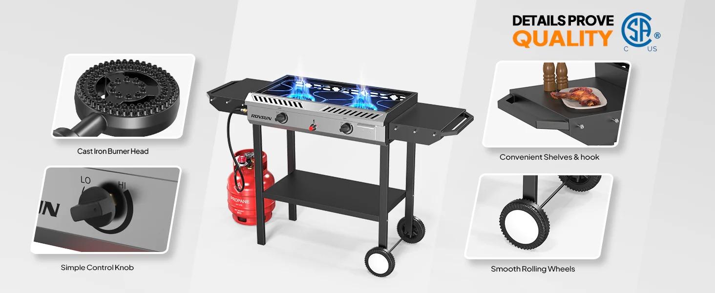 [TOP RATED - FLASH SALE] ROVSUN 2-Burner 150000 BTU Camping Propane Stove with Wheels & Side Shelves