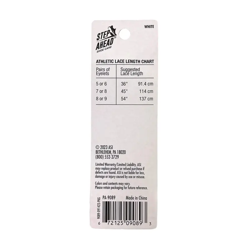 Step Ahead Shoe Care, Flat Athletic Lace, White, 54 in, Step Ahead Shoe Care Flat Athletic Lace in White 54 in Length for Everyday Replacement and Refresh PA-9089