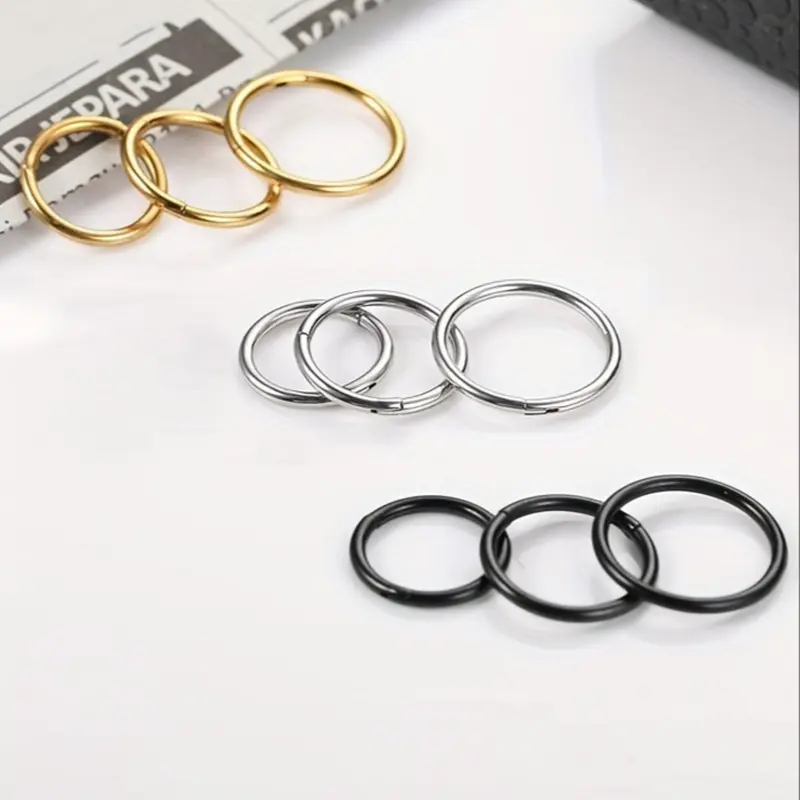3 Pcs Stainless Steel Hinged Hoop Earrings, Hinged Piercing Hoop, Simple Seamless Nose Ring Hoops, Lip Septum Jewelry Gift, Sleeping Ear Cuff Accessories, Body Piercing Jewelry
