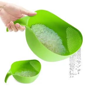 Rice Strainer with Handle Lightweight Rice Washer Strainer Bowl Smart Design for Easy Water Draining ABS Plastic Colander for Cereals Pasta Vegetables Fruits