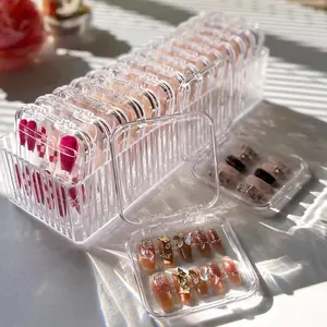 Artificial Nail Display Storage Box with 30 Pieces Double-Sided Tape, 6 Transparent Nail Packaging Boxes for Salon and Home Use