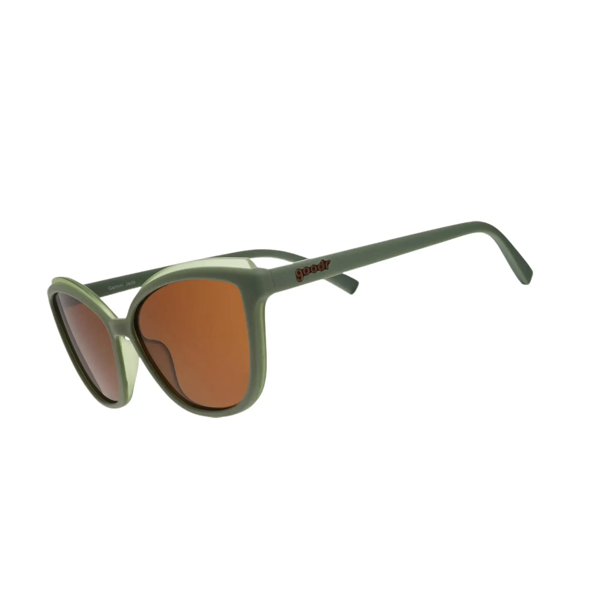 goodr Gemini Jade Medium Size (Pounce G) Solid Green Frame with Brown Lens, UV400, No Slip No Bounce No Tangle