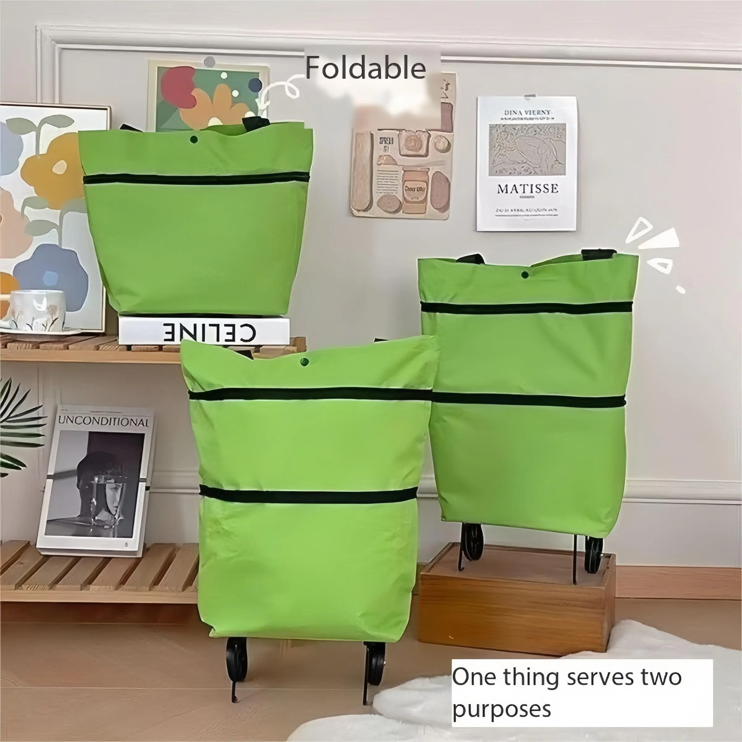 Portable Grocery Cart, 1 Count Foldable Shopping Cart, Household Folding Backpack Shopping Cart, Dual-purpose Portable Belt Wheel Cart, Reusable Grocery Bags