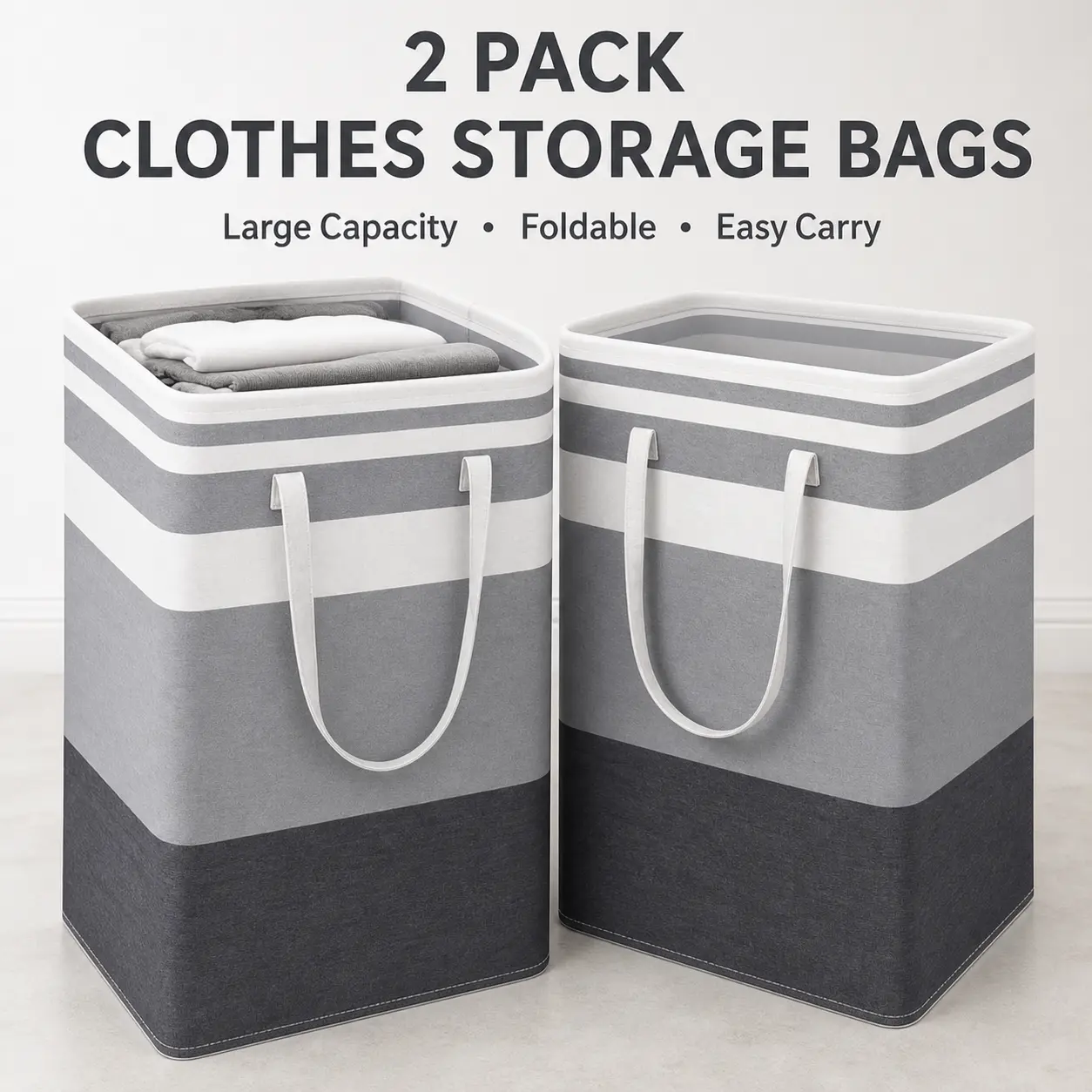 2 Pack 75L Space Saving Laundry Basket Organizer, Collapsible Freestanding Laundry Hampers with Waterproof Interior and Strong Carry Handles, Tall Clothes Basket for Bedroom Bathroom Laundry Room Apartment and Home Storage,Summer Home Organization Basket
