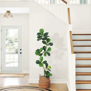 Garvee 5ft Tall Artificial Fiddle Leaf Fig Tree with Grey Planter - Faux Indoor Floor Plant for Home and Office Decor