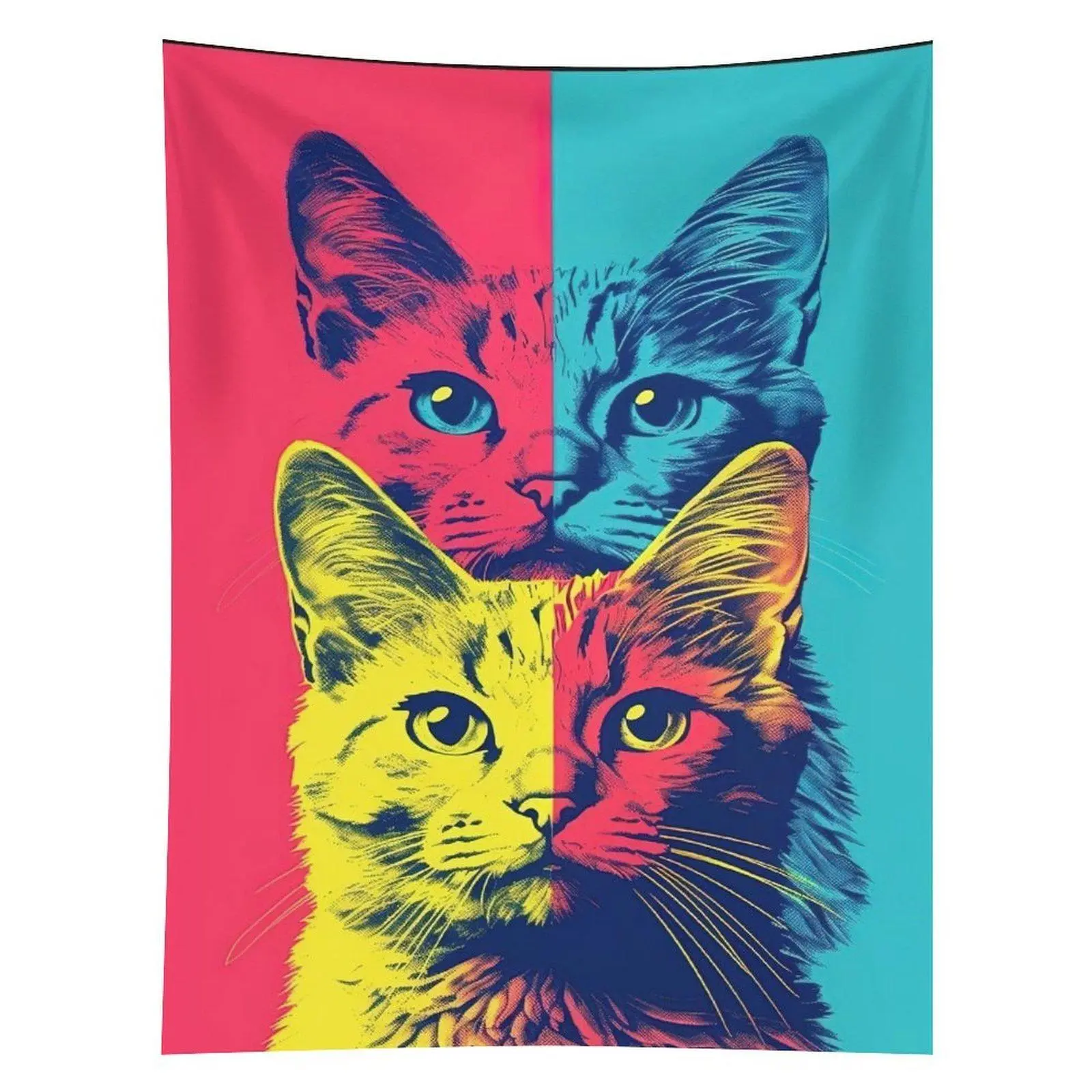 Colorful Pop Art Cats Tapestry Bright Cat Portrait Wall Hanging Decor