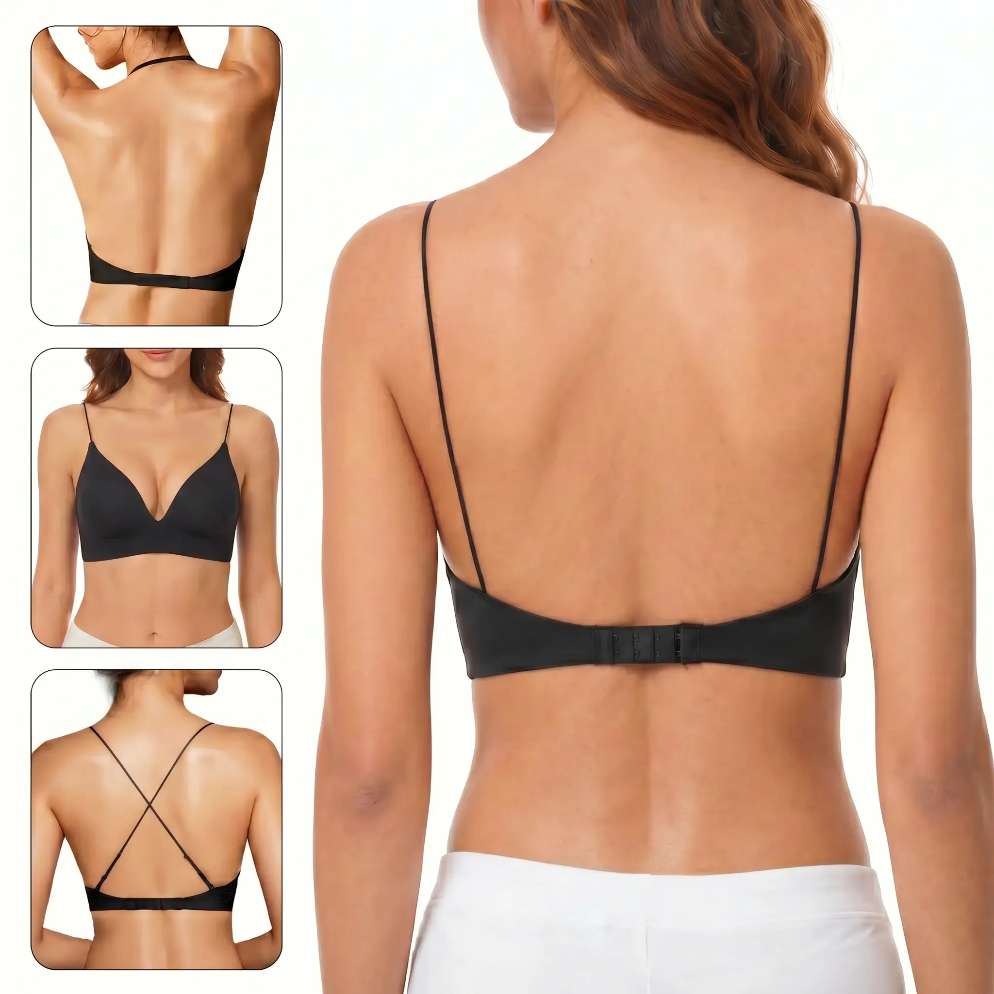 LUCKMEEY Low Back Backless Bras for Women Seamless Invisible Backless Bra Lightly Lined Demi Multiway Bra Multiway Straps Convertible Halter Bra Everyday