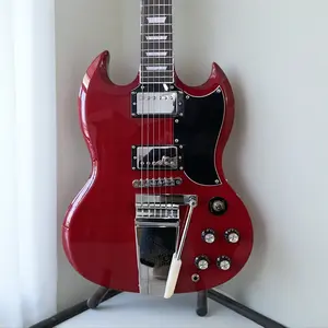 Solid Guitar Cherry Red Body , Black Pickguard Tremolo Tailpiece Chrome Hardware