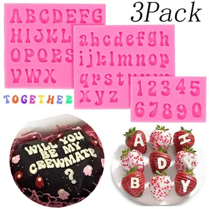 3 Pack Silicone Letter and Number Molds for Chocolate Strawberries,Valentine's Day DIY, Non-Stick and Easy Release,Ideal for Cake Decorating, Baking and Desserts