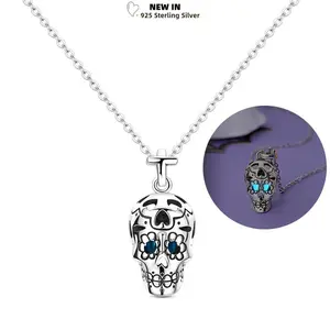Halloween Skull Luminous Necklace 925 Sterling Silver Monster Pendant Fit Original Commemorate All Hallows' Day necklace Jewelry
