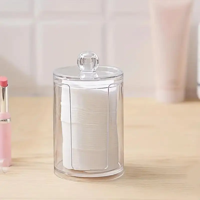Makeup Pad Storage Bottle With Lid, 1 Count Clear Plastic Cosmetic Pad Storage Box, Desktop Dust-proof Storage Container, Summer Gift, Home Organizer