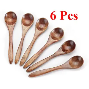 6Pcs Small Wooden Teaspoon,Serving Wooden Utensils For Cooking, Condiments, Honey, Spoons For Daily Use