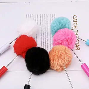 6pcs Plush Round Ball Creative DIY Beaded Pens, Cute Comfortable Trendy Style, Holiday Party Back-To-School Surprise Gift, Office Learning High-Quality Writing Pen