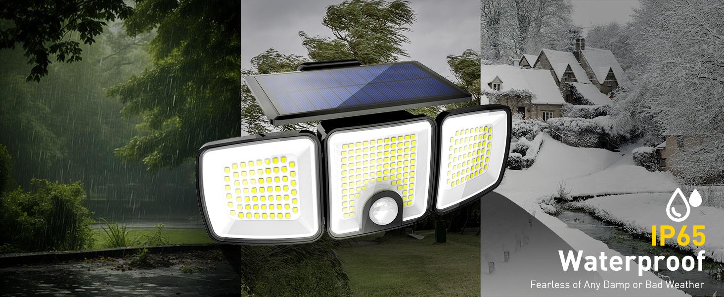 Solar Lights Outdoor with Motion Sensor, 223 LED Security Light, IP65 Waterproof LED Floodlight, 3 Adjustable Heads 360°Wide Angle Wall Light for Yard Garage Porch Garden