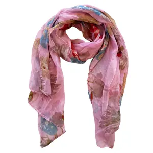 Blue Pacific French Flower Cotton Neckerchief Scarf in Pink Coral