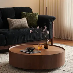 35.4-inch coffee tables, circular walnut design, suitable for living rooms, walnut material, suitable for bedrooms, living rooms, and offices