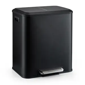 Dual Compartment Stainless Steel Trash Can,30L (2 x 15L) Step-On Commercial Waste Bin - Removable Inner Buckets, Kitchen, Office, Recycling