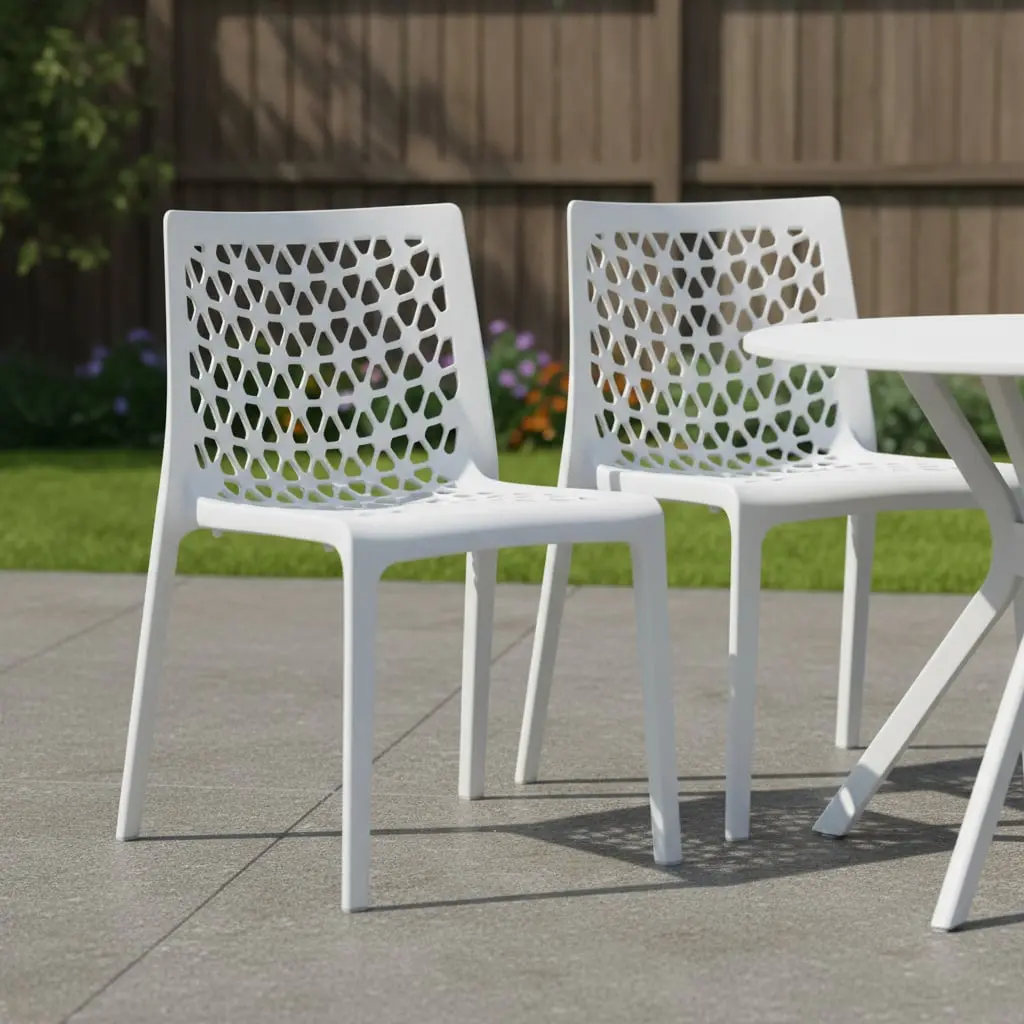 Set of 2 White Heavy-Duty Plastic Stackable Chairs - 360-Degree Stand Armless Modern Weatherproof Outdoor Dining Chairs, 29.90x21.10x20.70 in