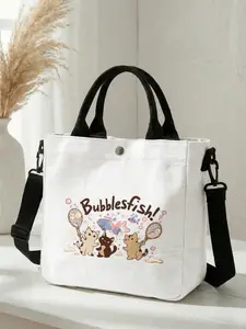1 piece of cat fish pattern 'Bubblesfish' 2D printed fashionable crossbody bag, adjustable shoulder strap + snap closure | Students/Office workers/Shopping and going out | A street style essential that combines aesthetic appeal and practicality