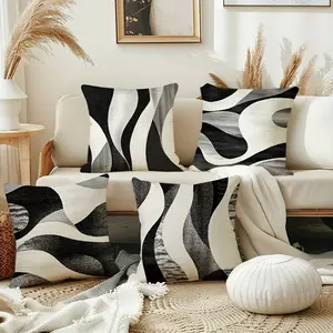 4pcs Abstract Geometric Throw Pillow Covers, Modern Bohemian Black And White Design Decorative Cushion Covers, Zipper Closure, Suitable for Various Scenes And Living Room Bedroom Sofa Bed Room Decoration, Machine Washable