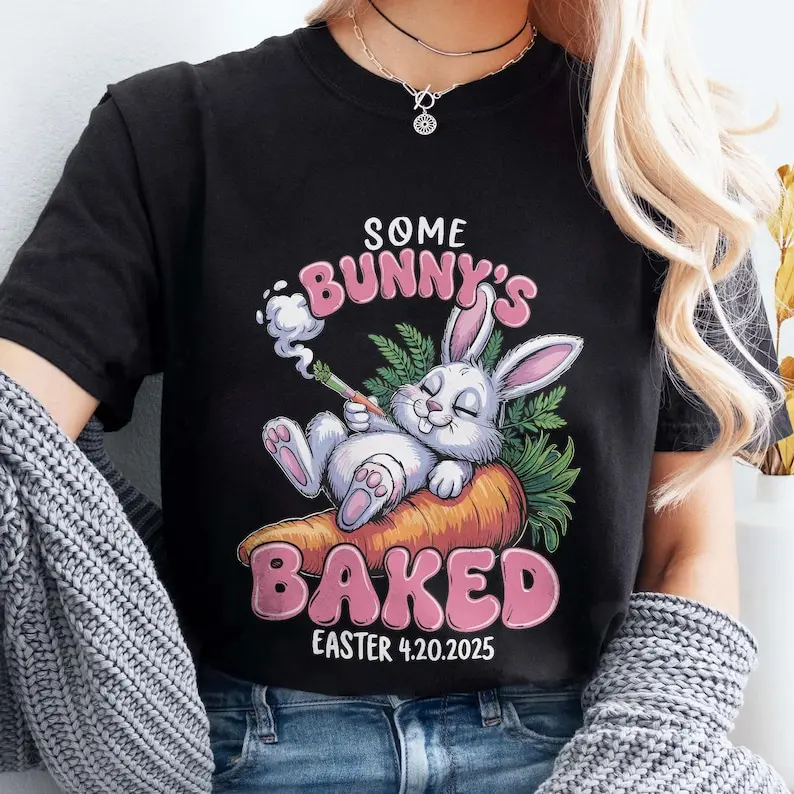 Some Bunny's Baked Happy 420 Easter Shirt, Easter Bunny Smoking Mamajuana, Easter Weed Cannabis, Shirt For Women, Gift For Mom, Funny Graphic Tee custom angel wings cut girl cherry shirt