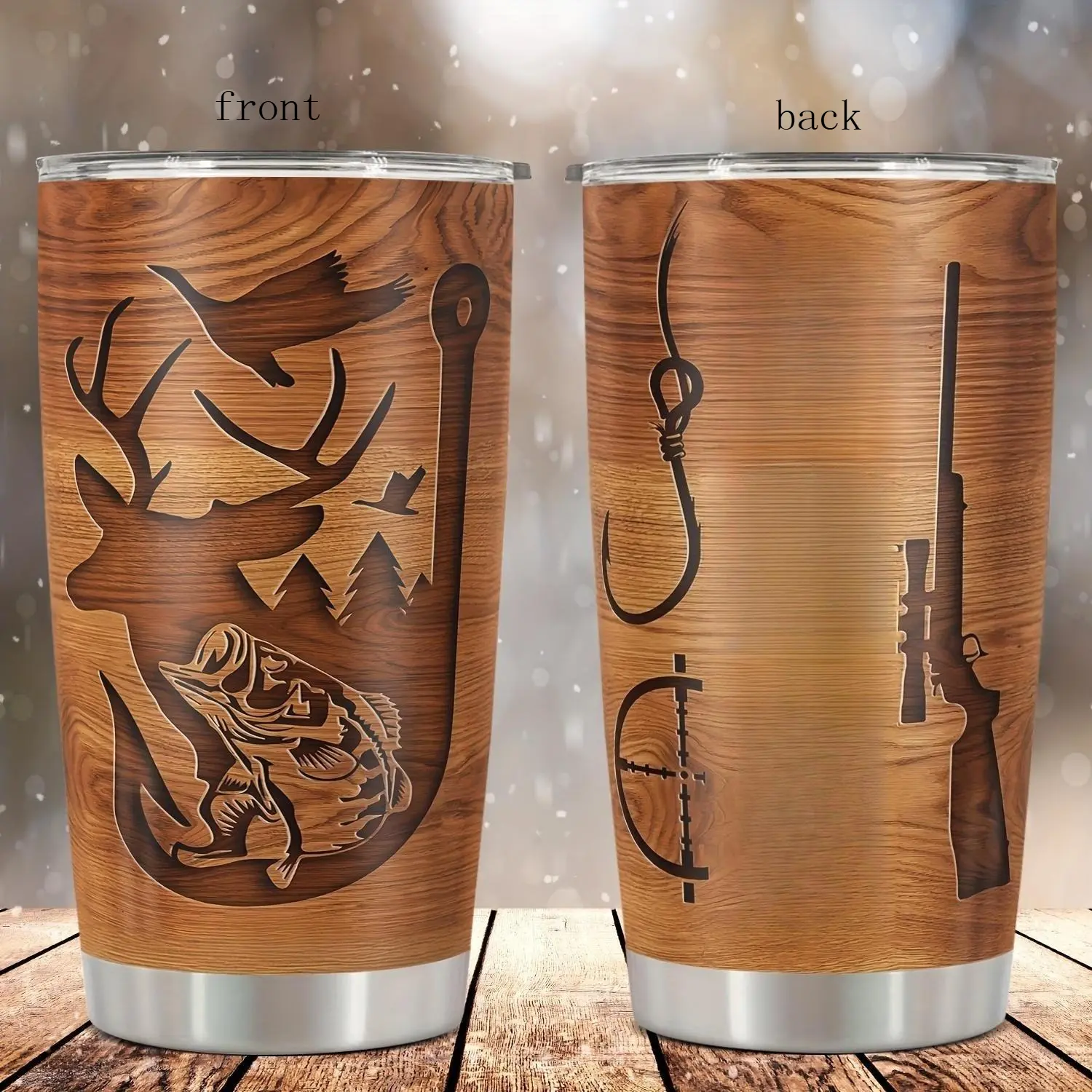 20oz Stainless Steel Insulated Leakproof Tumbler with Lid - 1pc BPA-Free Double-Wall Vacuum Patchwork Drinkware, Custom Name Hunting Design, Stripes Letters Geometric Prints, Stainless Steel Water Bottles, Insulated Travel Drinkware, Ideal Adult Gifts, Va