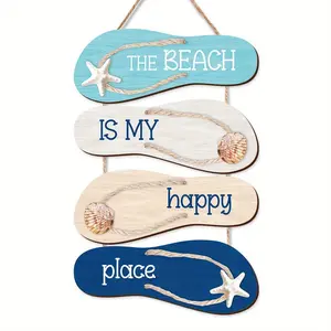 Wooden Beach Sandal Wall Decor Set, 2D Flat Design, Wall Hanging Design, Perfect for Summer Casual, Ideal Gift for Beach Lovers and Home Decoration