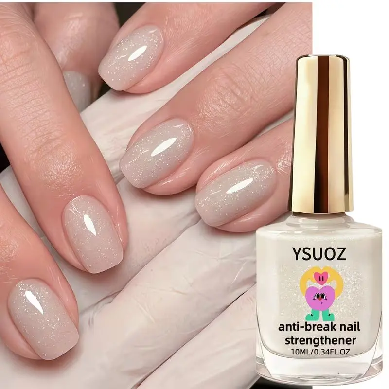 YSUOZ Shimmering Crushed Diamond Ivory Nail Strengthener - Air-Dries Naturally, No UV Lamp Required, Easy Application, Long-Lasting Shine, Quick-Drying Nail Care