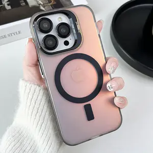 Magnetic Phone Case for iPhone 17 Pro Max 17 Pro 16 Pro Max 16 Pro 15 14 13 12 11 with Camera Lens Stand, Colorful Aurora Gradient Glossy Design, Anti-Fingerprint Anti-Scratch Shockproof Full Body Protective Phone Cover