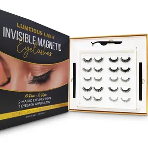 Invisible Magnetic Eyelashes and Eyeliner Kit- 10 Pairs Natural Look False Lashes w/ 2 Magic Magnetic Eyeliner Pens & Applicator 3D Reusable No Glue Cosmetic Makeup