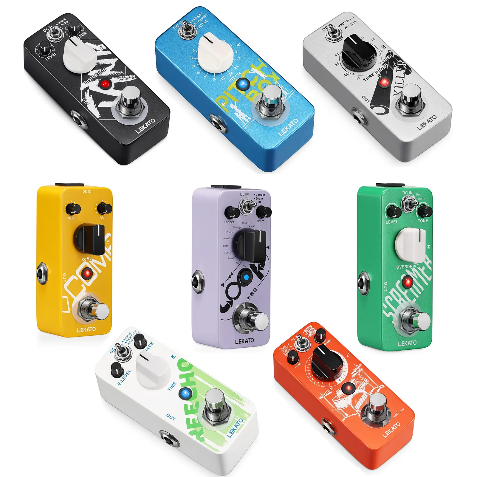 LEKATO Electric Guitar Bass Effect Pedal, Distortion, Pitch Box, Overdrive/Looper, Drummer, Noise Killer, Delay, Compressor, Mini Pedal with True Bypass