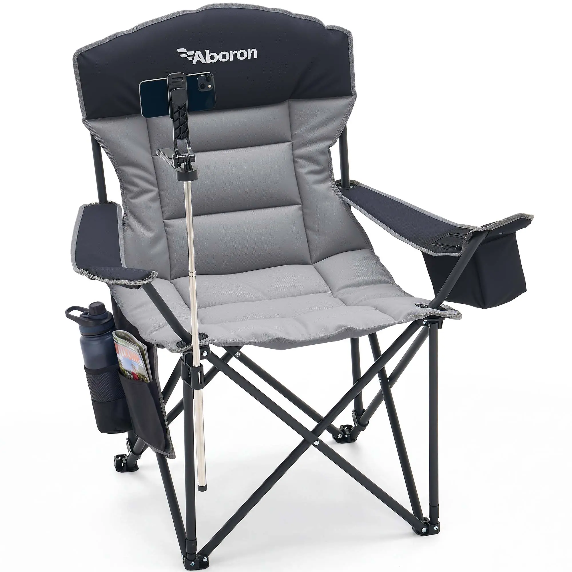 Oversized Camping Chair with Phone Holder, 500lbs Heavy Duty Folding Sports Chair, Padded Outdoor Chair for Football Games, Camping & Events