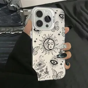 Witchy Sun Moon Mystic Clear Phone Case for iPhone 17 1615 14 Pro Max 13 12 11 XR XS| Evil Eye Butterfly Tattoo Art Protective Cover, Gothic Celestial Aesthetic Shockproof Case with Camera Lens Protection