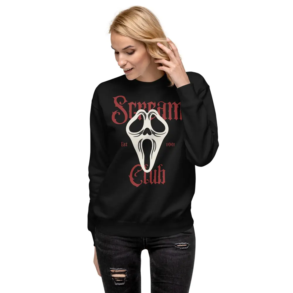 Scream Club Sweatshirt Ghostface Halloween Sweater Scream Movie Unisex Long Sleeve Cotton Fleece Hoodie Soft Everyday Womenswear