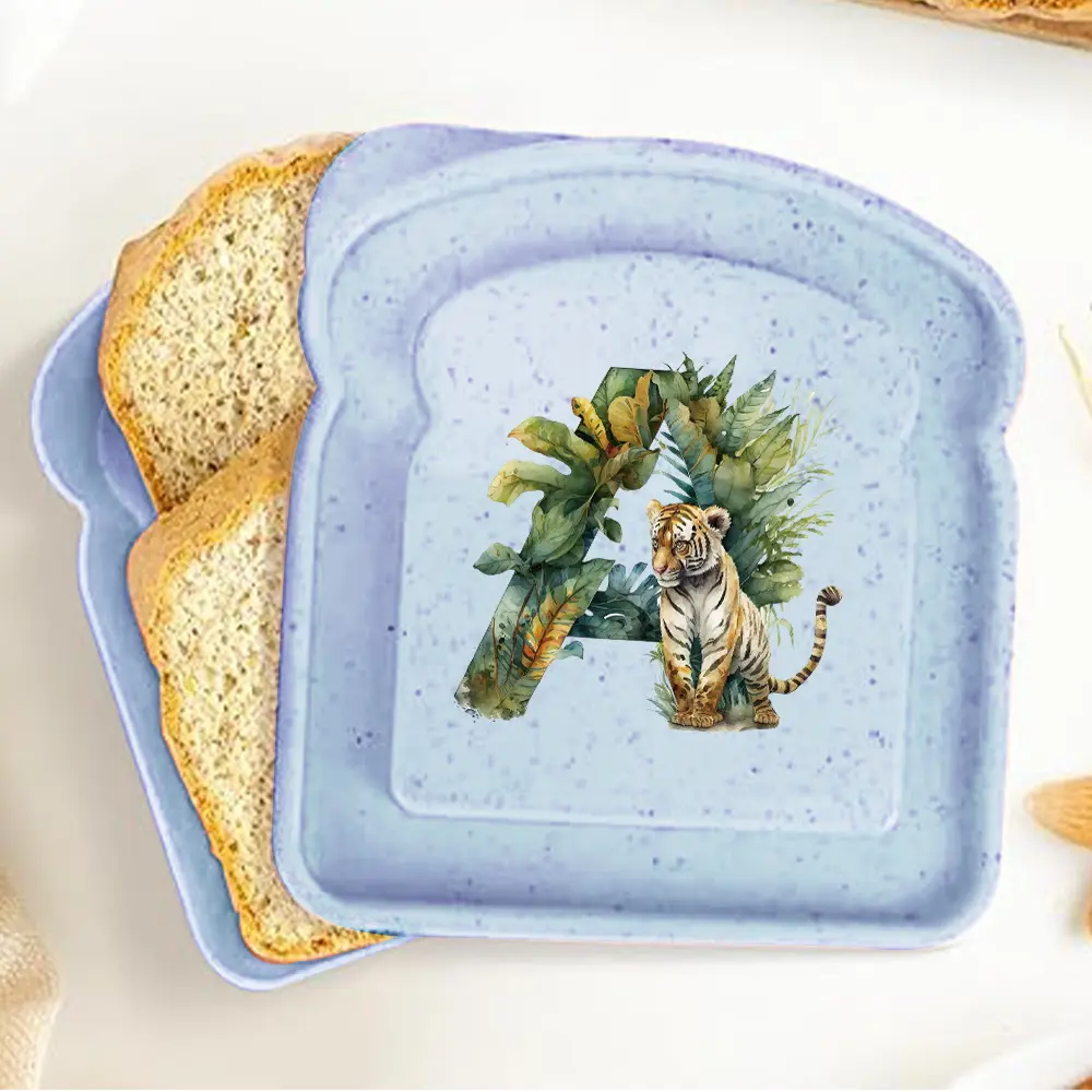 Student Toast-Shaped Bento Box | Large-Capacity Sandwich Container | Freshness Preservation for Sandwiches & Bread | Initial Name 26 Letters Jungle Tiger Pattern | Ideal Back to School for Classes & Dorms