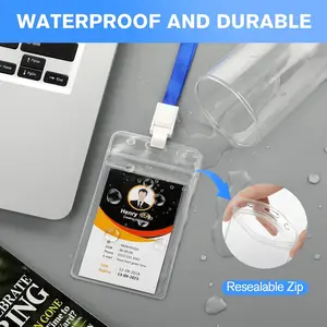 Waterproof 10Pack Badge Holders - Vertical Clear ID Badge Holder with Resealable Zip for Proximity RFID Credit Cards 2.5" x 3.4"