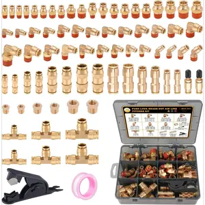 SAGAETR 76 Pcs Brass DOT Air Line Fittings Kit Push Lock Air Fittings Push to Connect Fittings NPT Thread & Quick Connect Air Hose Fittings for DOT Air Line Air Hose Pneumatic Tubing