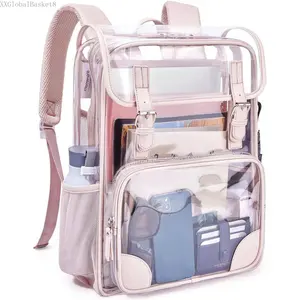 Clear Backpack for School Heavy Duty PVC Transparent Bookbag for Girls Stadium Approved See Through BackpackXXGlobalBasket8