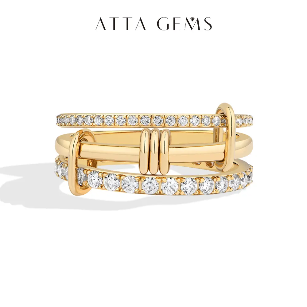 ATTAGEMS Trendy Stacking Design Lab-Created Moissanite Ring 18K Gold Plated Unisex Fine Jewelry for Daily Wear Party and Gift Accessory Jewellery R347, Jewelry Rings summerwins