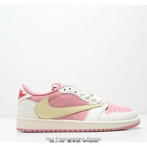 Versatile, anti-slip, wear-resistant, low-top retro basketball shoes in pink and white for both men and women
