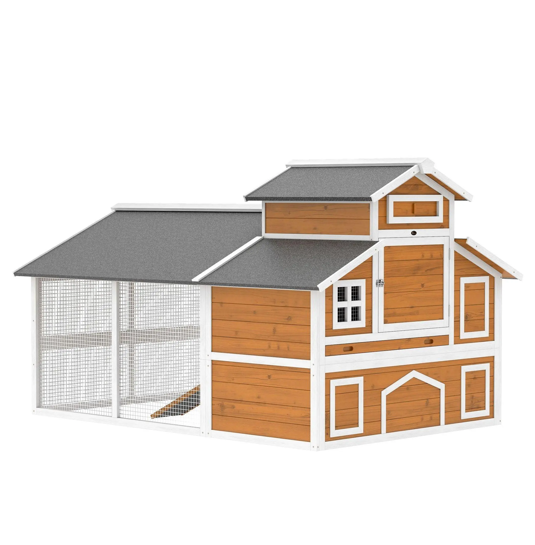 79" Chicken Coop for 6 Chickens, Wooden Coop with Run, Nesting Boxes & Pull-Out Tray Orange