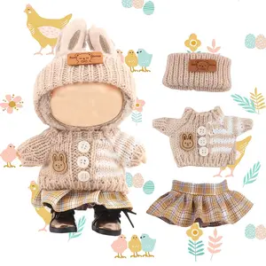 Rainbow Labubu Doll Clothes for Labubu with 3 Outfits - Stylish Fisherman Hat & Sweaters & Pants or skirt Set for 6.69inch Dolls, Adorable buLabu Accessories for Play & Display Lifelike Doll Clothing Set (Not Included shoes & Doll)