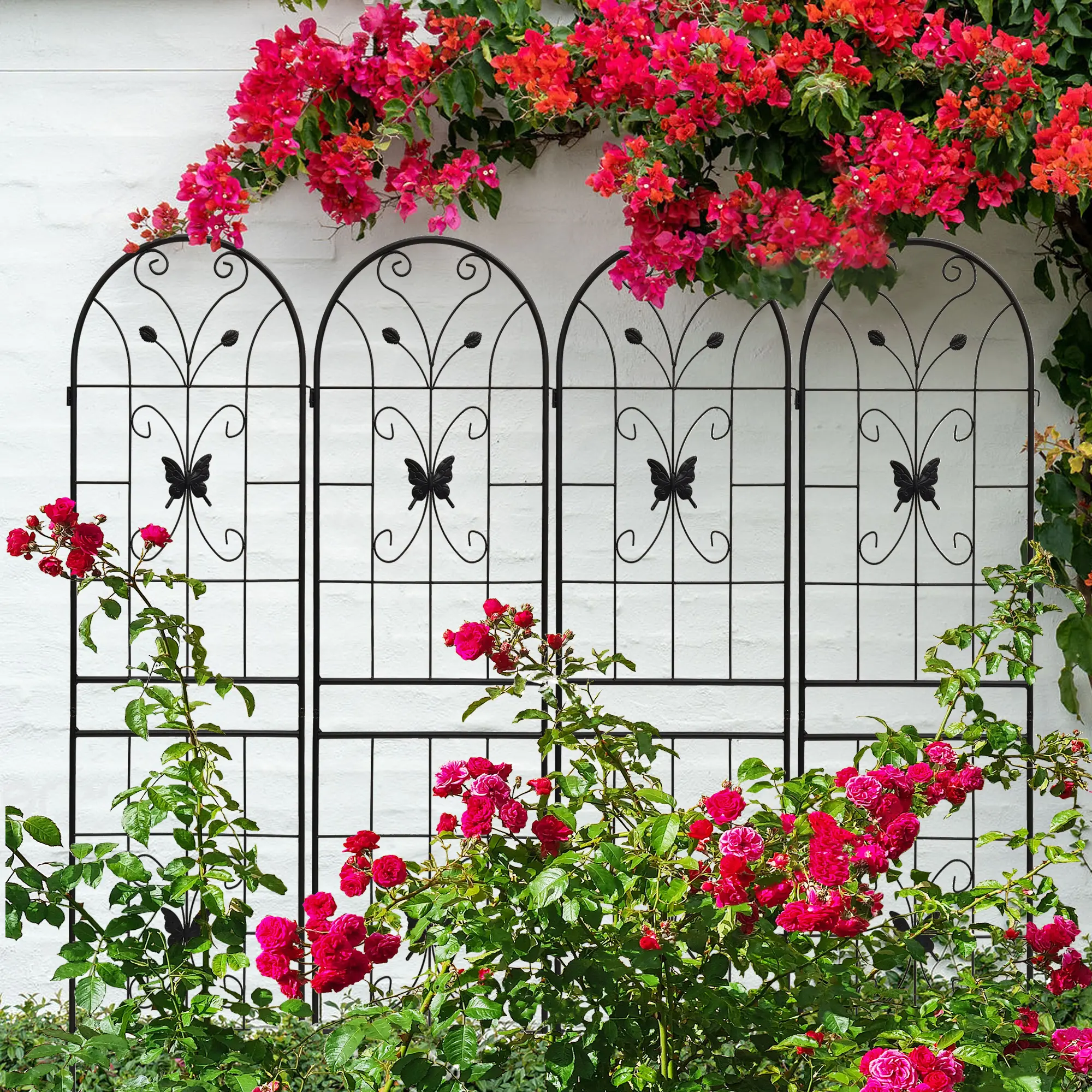 4 Pack Metal Garden Trellis 71x19.7 Inch Rustproof Trellis for Climbing Plants Outdoor Flower Support Black Heavy Duty Plant Trellis for Vines Vegetables Cucumbers Peas Garden Trellis for Outdoor Use, Home Furniture and Household Product