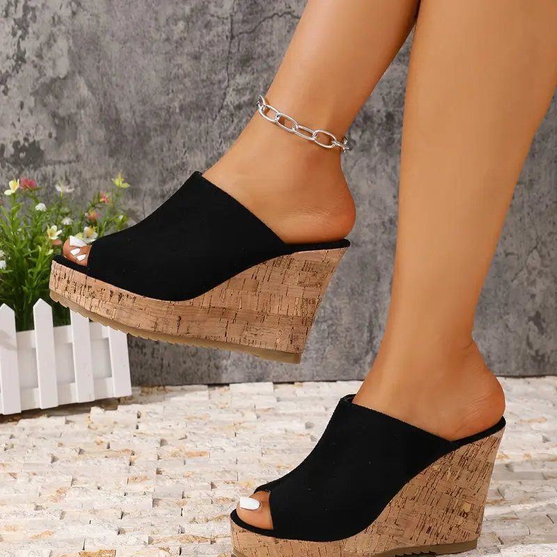 Women's Chunky Wedge Sandals, Platform Slide Sandals with Thick Sole, Comfy Everyday Wedge Slides, Platform Rubber Wedge