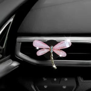 Shiny Diamond Dragonfly Car Air Freshener, Gemstone-Like Dragonfly Vent Perfume Clip, Car Interior Decoration, Safety Decor for Ac Vents