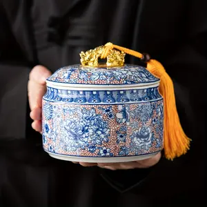 Classic Blue and White Ceramic Sealing Jar with Tassel - Perfect for Tea Storage or Home Decor