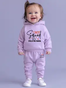 Cute Girl Sportswear Set, Mother's Day Cartoon Heart Letter Print Kids Clothing, Hooded Sweatshirt Pants, Casual Fitted All Seasons