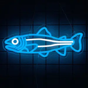Fish Neon Sign for Wall Decor Fish Decor Salmon Neon Signs Fishing Neon Light Sign Blue Fish Neon Light Up Signs For Bedroom Bar Office Room Kitchen Decoration，USB Powered