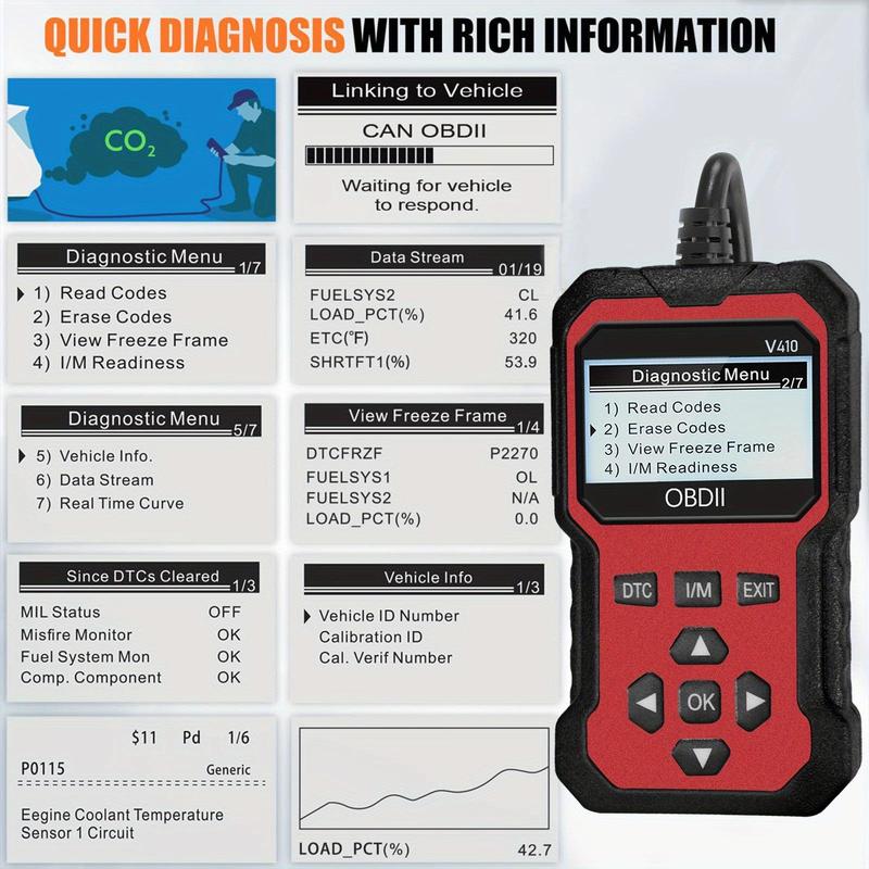 2025 Newest Enhanced Universal OBDII Scanner V410 Car Engine Fault Code Reader Diagnostic Tool Clear Reading Error Codes for 1996 or